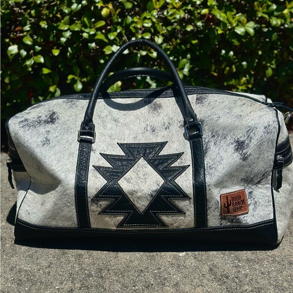 Black and White Aztec Cowhide Travel Duffle Bag - Picture 1 of 7